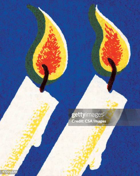 two lit candles - weihnachten kerze stock-grafiken, -clipart, -cartoons und -symbole