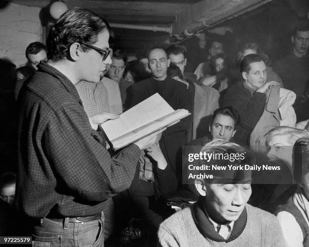 Allen Ginsberg reading poetry in Washington Square Park.