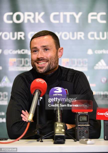 Cork , Ireland - 12 June 2018; Damien Delaney speaking during a Cork City press conference at Cork Airport Hotel in Cork.