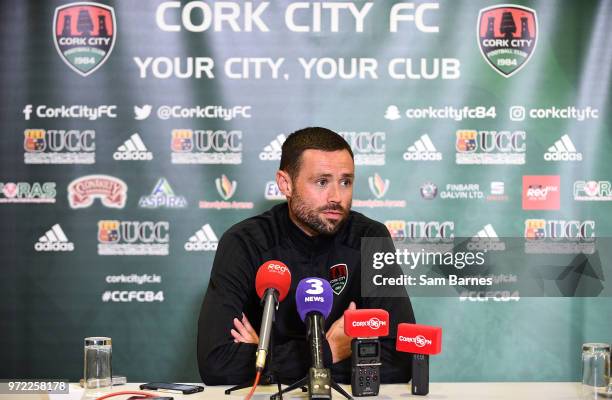 Cork , Ireland - 12 June 2018; Damien Delaney speaking during a Cork City press conference at Cork Airport Hotel in Cork.
