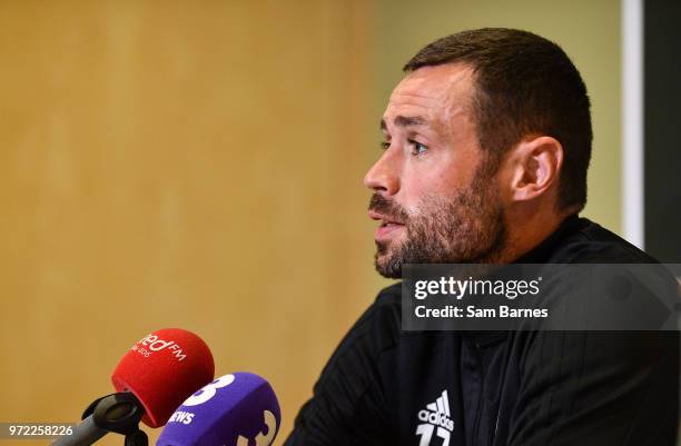 Cork , Ireland - 12 June 2018; Damien Delaney speaking during a Cork City press conference at Cork Airport Hotel in Cork.