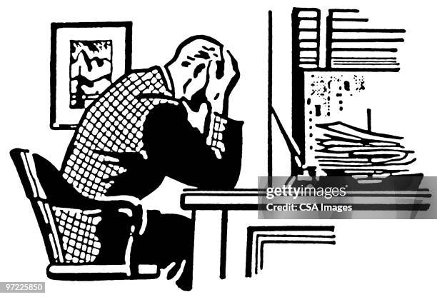 man at desk - working alone stock illustrations