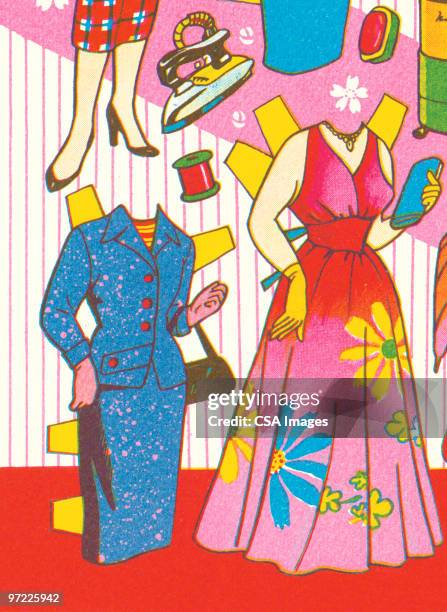 fashionable women - paper doll clothes stock illustrations