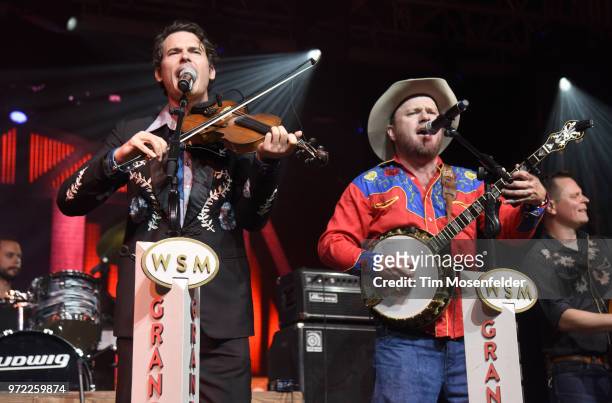 Ketch Secor and Critter Fuqua of Old Crow Medicine Show perform during a Grand Ole Opry tribute at the 2018 Bonnaroo Music & Arts Festival on June...