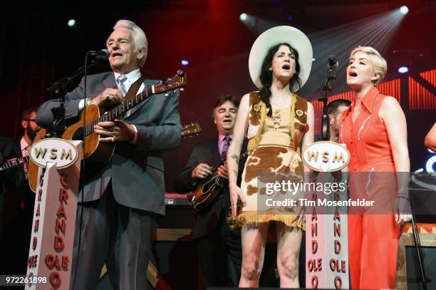 Del McCoury, Nikki Lane, and Maggie Rose perform during a Grand Ole Opry tribute at the 2018 Bonnaroo Music & Arts Festival on June 10, 2018 in...