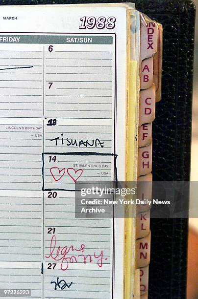 Page from Madonna's 1988 datebook, which is now up for auction at Sotheby's. The current top bid is $3,500 for the little green book, which is filled...