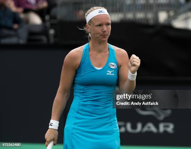 Kiki Bertens of the Netherlands celebrates a point during her first round match against Natalia Vikhlyantseva of Russia on Day Two of the Libema Open...