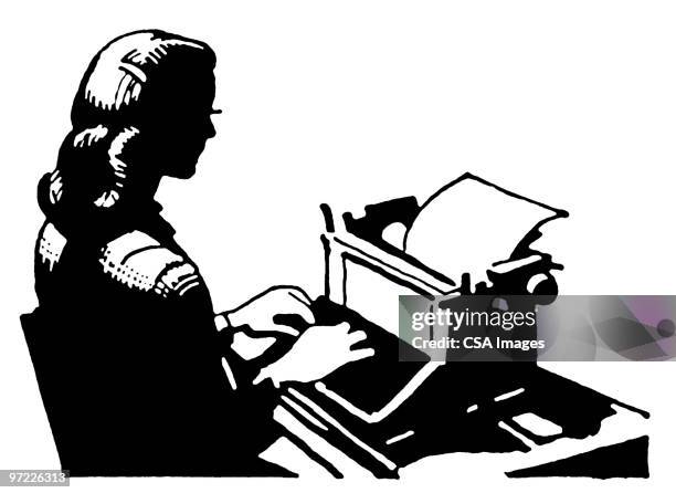 stockillustraties, clipart, cartoons en iconen met typist - administratief medewerker