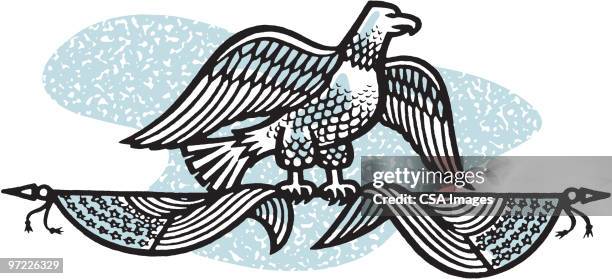 eagle on two flags - bald eagle stock illustrations