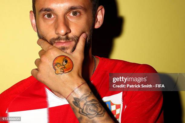 Marcelo Brozovic of Croatia poses for a portrait during the official FIFA World Cup 2018 portrait session at Woodland Rhapsody Resort on June 12,...