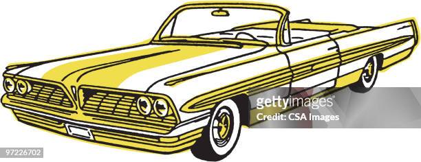 illustrations, cliparts, dessins animés et icônes de yellow convertible - voiture décapotable