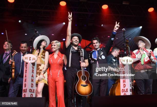 Nikki Lane, Maggie Rose, Chance McCoy, and Ketch Secor of Old Crow Medicine Show performs during a Grand Ole Opry tribute at the 2018 Bonnaroo Music...