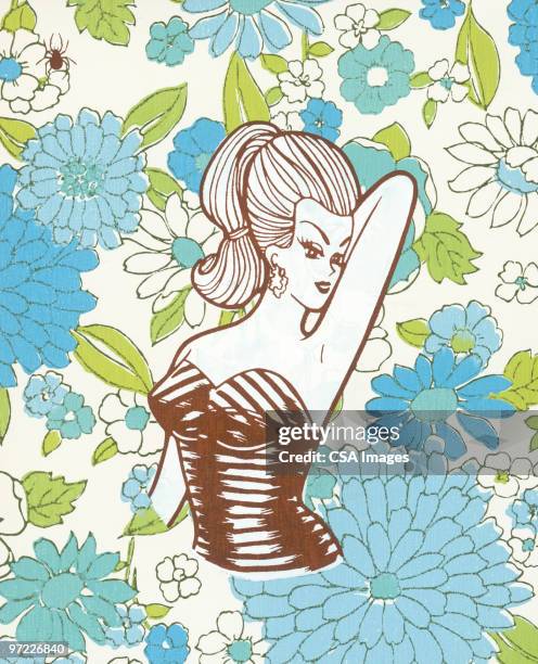 stockillustraties, clipart, cartoons en iconen met woman posing - alleen volwassenen