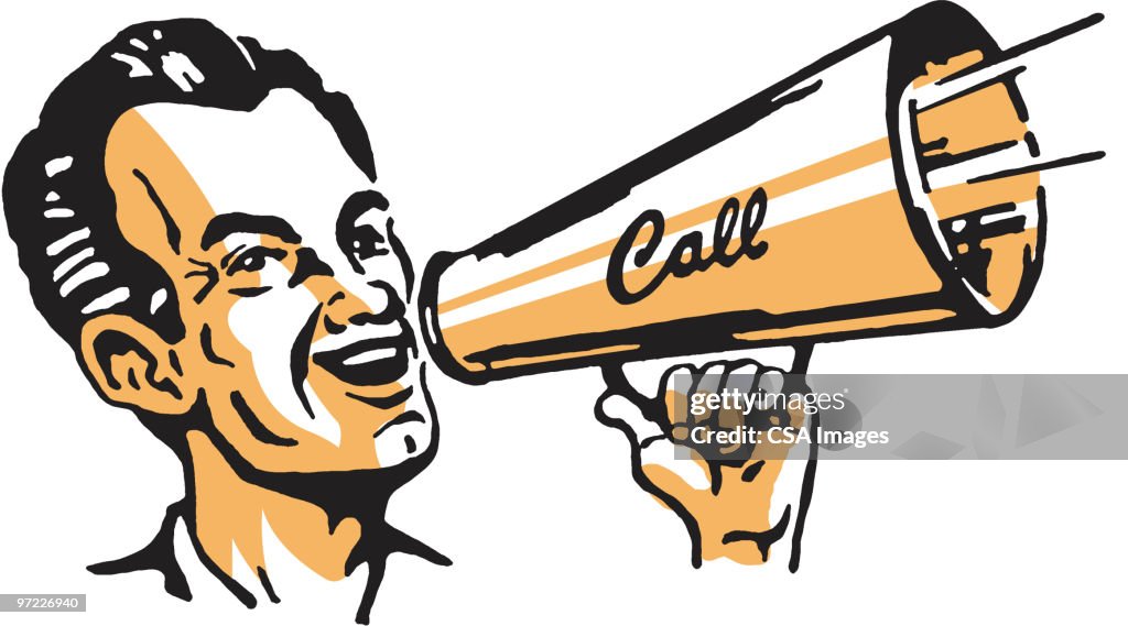 Man Calling Out with Megaphone