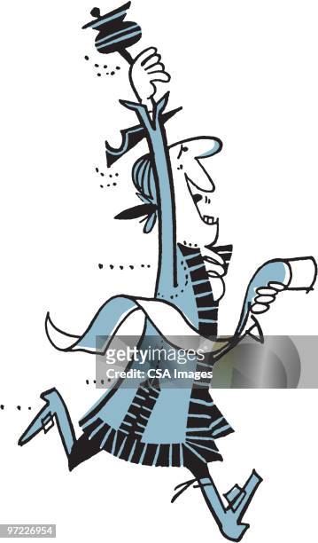 stockillustraties, clipart, cartoons en iconen met yelling man ringing bell and holding scroll of news - crier