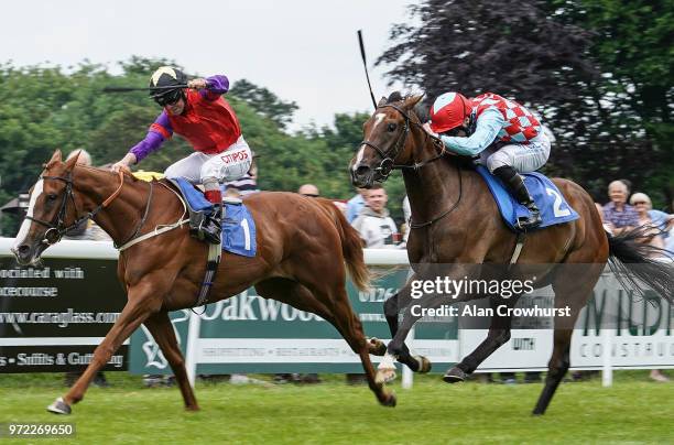 Franny Norton riding Burgonet win The British Stallion Studs EBF Margadale Fillies' Handicap Stakes from Fabulous Red at Salisbury Racecourse on June...