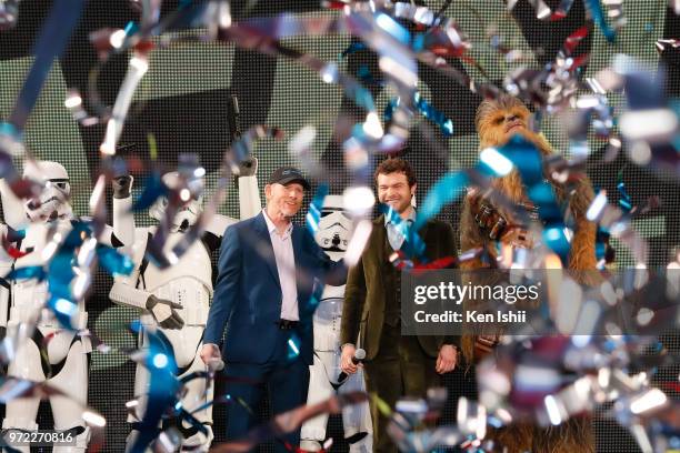 Ron Howard and Alden Ehrenreich attend the premiere for 'Solo: A Star Wars Story' at Roppongi Hills on June 12, 2018 in Tokyo, Japan.