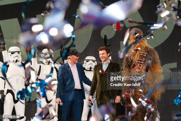 Ron Howard and Alden Ehrenreich attend the premiere for 'Solo: A Star Wars Story' at Roppongi Hills on June 12, 2018 in Tokyo, Japan.