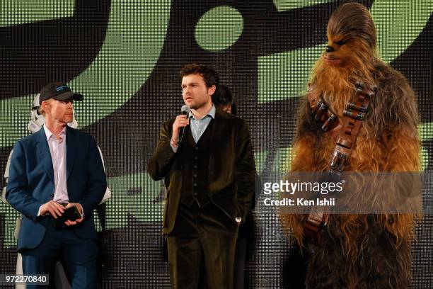 Ron Howard and Alden Ehrenreich attend the premiere for 'Solo: A Star Wars Story' at Roppongi Hills on June 12, 2018 in Tokyo, Japan.