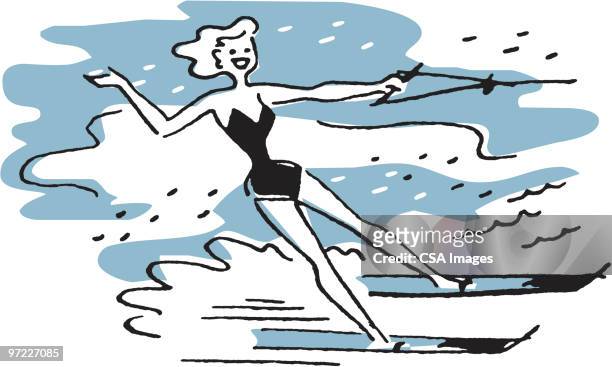 woman water skiing - water skiing stock illustrations