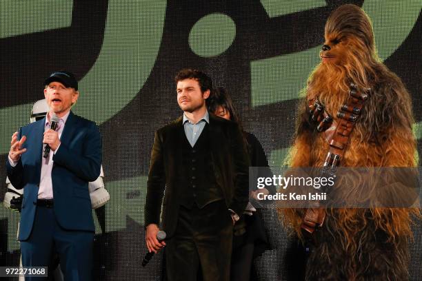 Ron Howard and Alden Ehrenreich attend the premiere for 'Solo: A Star Wars Story' at Roppongi Hills on June 12, 2018 in Tokyo, Japan.