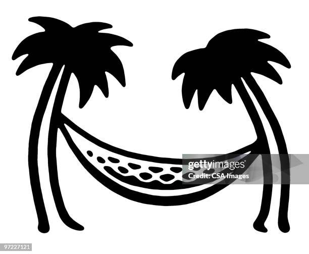 hammock - hammock-between-palm-trees stock-grafiken, -clipart, -cartoons und -symbole