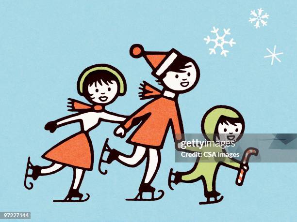 kids skating - ice skating christmas stock illustrations