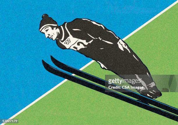 illustrations, cliparts, dessins animés et icônes de male ski jumper - saut à ski
