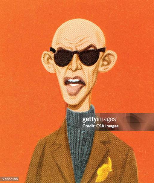 bald man in tweed and sunglasses - blind stock illustrations