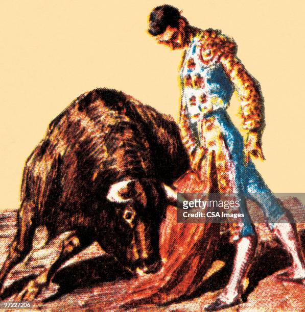 matador and bull - bull fighting stock illustrations
