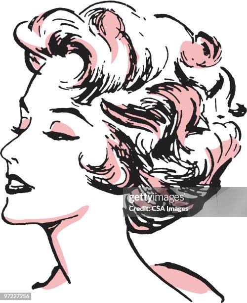 stockillustraties, clipart, cartoons en iconen met woman with short curly hair - alleen volwassenen