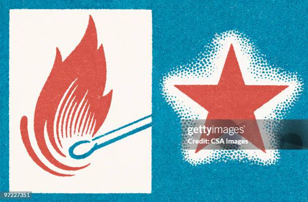 lit match and star - flame illustration stock illustrations