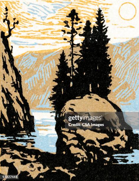 mountain spring - lakeshore stock illustrations