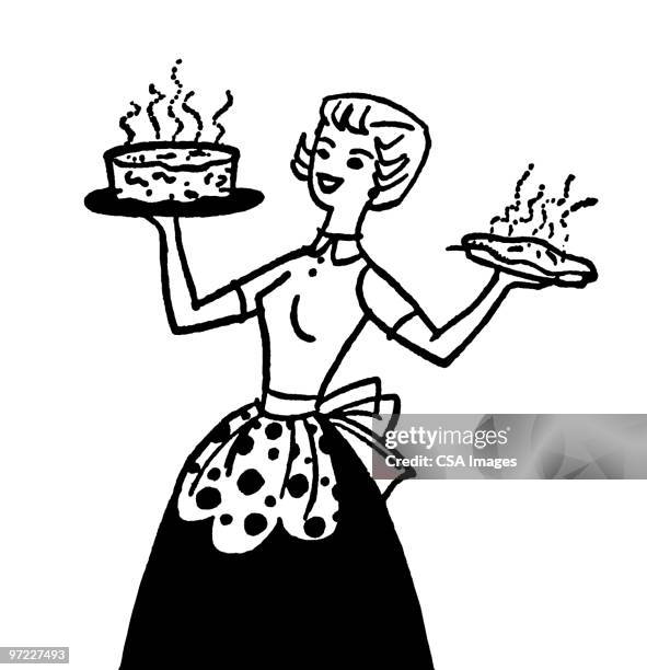 woman with desserts - dessert pie stock illustrations