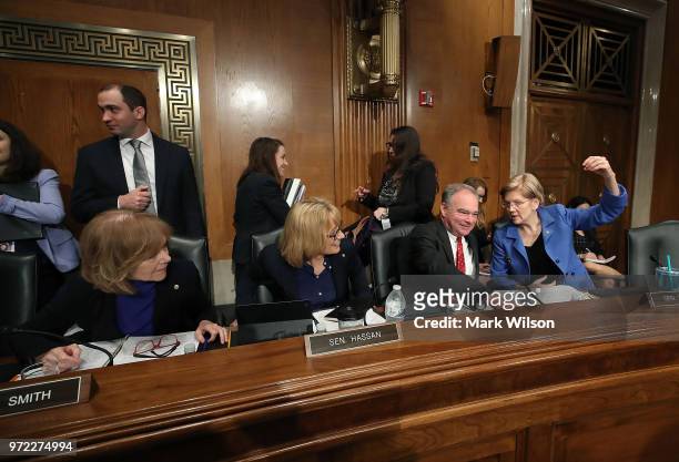 Sen. Tina Smith , Sen. Maggie Hassen , Sen. Tim Kaine , and Sen. Elizabeth Warren , participate in Senate Health, Education, Labor and Pensions...