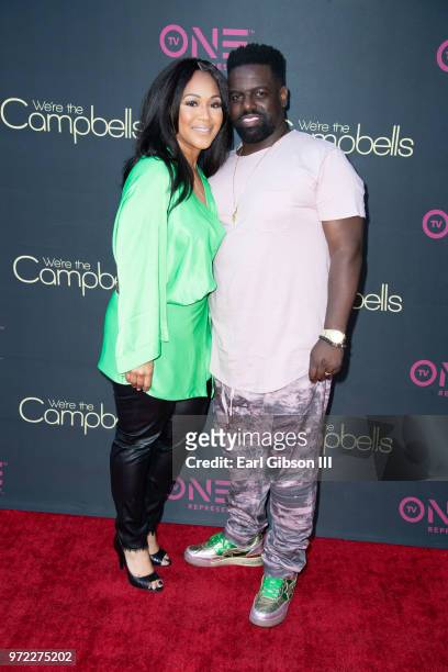 Erica Campbell and Warryn Campbell attend TV One's "We're The Campbells" Special Screening at Harmony Gold Theatre on June 11, 2018 in Los Angeles,...
