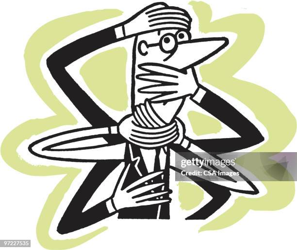 man wrapped up in himself - choking stock illustrations