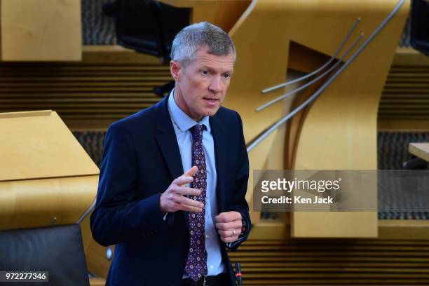 Scottish Liberal Democrat leader Willie Rennie speaking during Topical Questions in the Scottish Parliament, on June 12, 2018 in Edinburgh, Scotland.