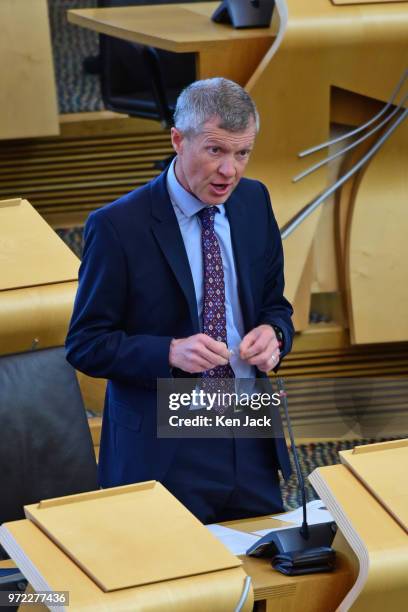 Scottish Liberal Democrat leader Willie Rennie speaking during Topical Questions in the Scottish Parliament, on June 12, 2018 in Edinburgh, Scotland.