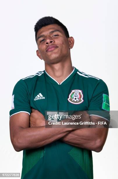 Jesus Gallardo of Mexico poses for a portrait during the official FIFA World Cup 2018 portrait session at the Team Hotel on June 12, 2018 in Moscow,...