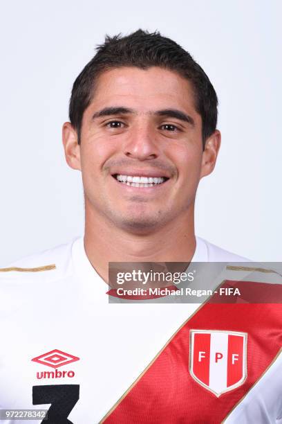 Aldo Corzo of Peru poses for a portrait during the official FIFA World Cup 2018 portrait session at the Team Hotel on June 11, 2018 in Moscow, Russia.