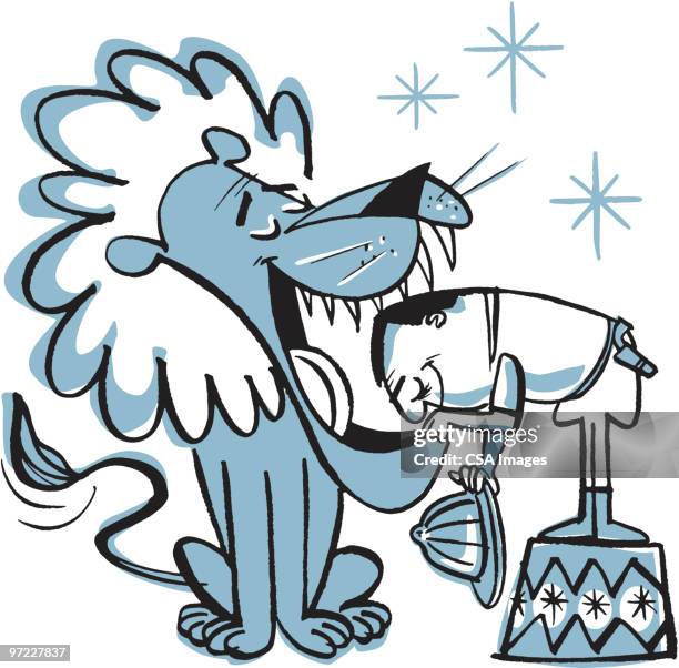 lion tamer and lion - lion tamer stock illustrations
