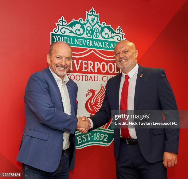 Liverpool Ladies new manager Neil Redfearn with Liverpool FC CEO Peter Moore at Anfield on June 8, 2018 in Liverpool, England.