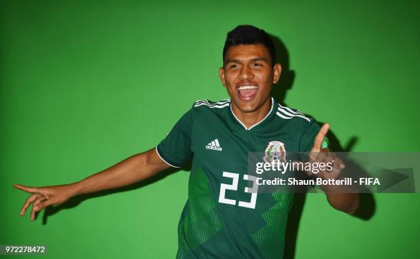 Jesus Gallardo of Mexico poses for a portrait during the official FIFA World Cup 2018 portrait session at the team hotel on June 12, 2018 in Moscow,...