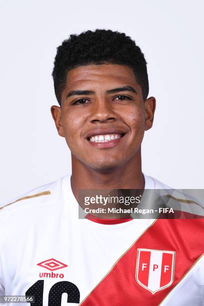 Wilder Cartagena of Peru poses for a portrait during the official FIFA World Cup 2018 portrait session at the Team Hotel on June 11, 2018 in Moscow,...