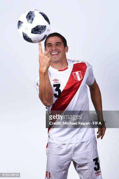 Aldo Corzo of Peru poses for a portrait during the official FIFA World Cup 2018 portrait session at the Team Hotel on June 11, 2018 in Moscow, Russia.
