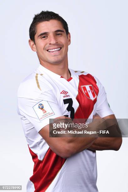Aldo Corzo of Peru poses for a portrait during the official FIFA World Cup 2018 portrait session at the Team Hotel on June 11, 2018 in Moscow, Russia.