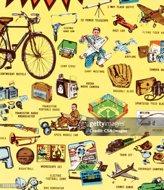 pattern of little boy things - composite image stock-grafiken, -clipart, -cartoons und -symbole