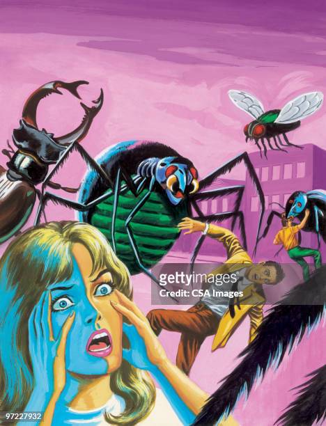 illustrazioni stock, clip art, cartoni animati e icone di tendenza di monster attack - phobia