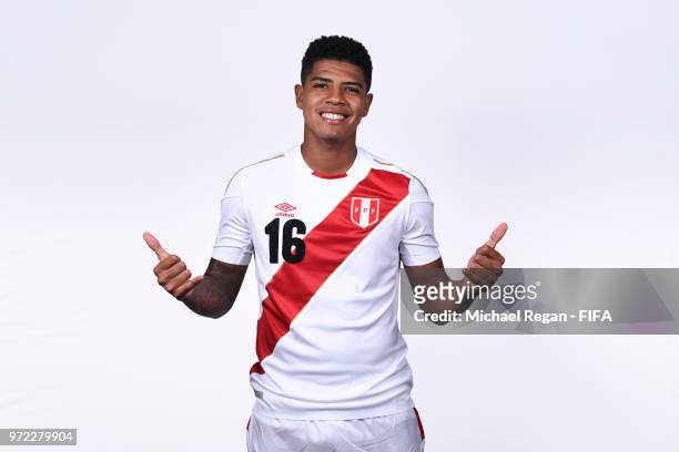 Wilder Cartagena of Peru poses for a portrait during the official FIFA World Cup 2018 portrait session at the Team Hotel on June 11, 2018 in Moscow,...